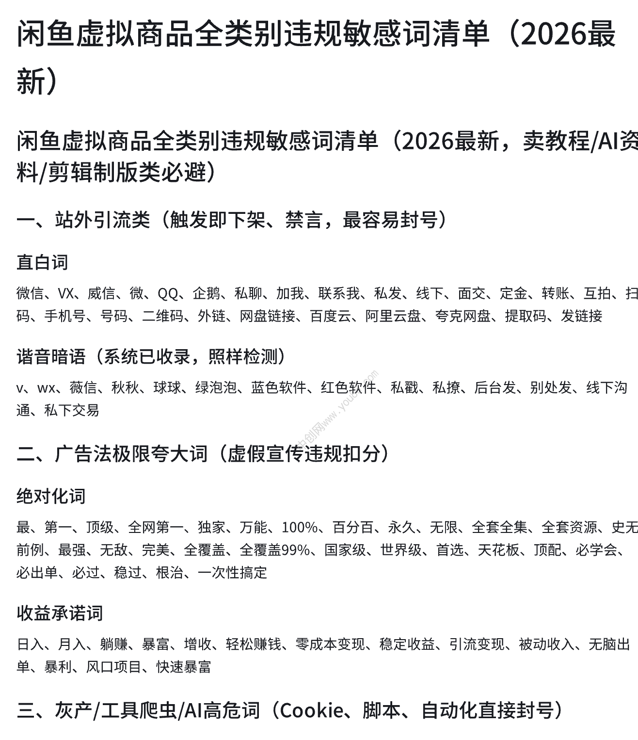 闲鱼虚拟商品违规敏感词清单,避坑运营必备指南