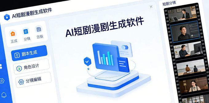 AI短剧漫剧生成軟件，自動生成角色場景+分镜+合成視频
